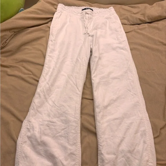 White Hollister Drawstring Wide-Leg Lined Linen Pants - Medium - Picture 1 of 2
